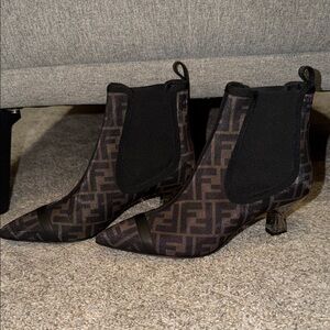Fendi Black and Brown Ankle Boots with Monogram